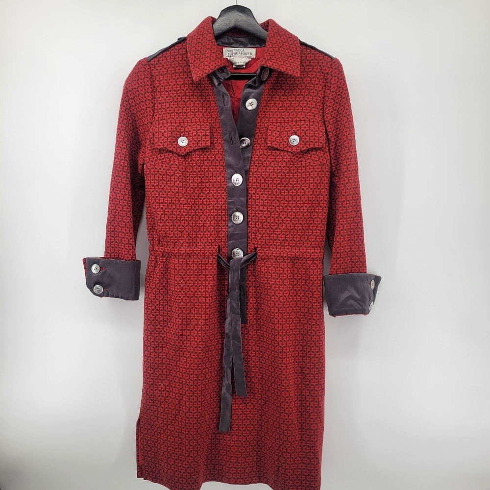 Paola Quadretti Red Button-Up Dress with Belt Size 44 Quiet Luxury